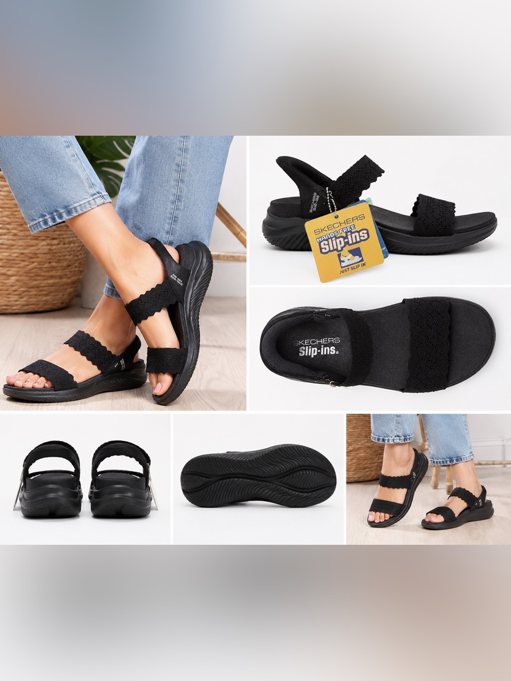 Skechers Hands Free Slip-Ins Sandals Black Yoga Foam Comfort Sandals Women's 8